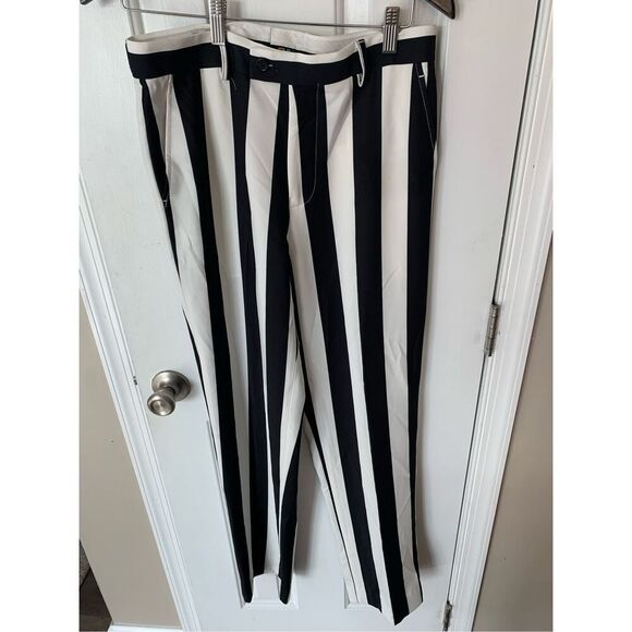 Beetlejuice Black and White Straight Leg Pants with Bold Stripes size 30 - Picture 1 of 7